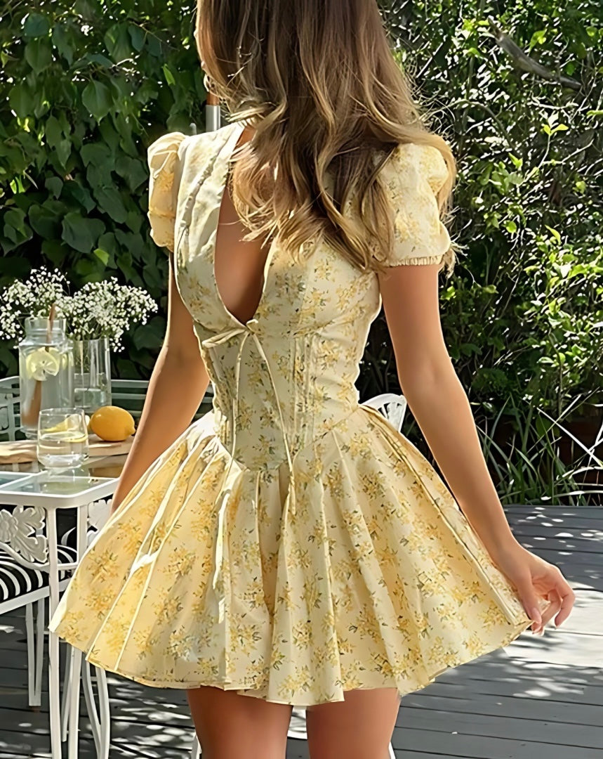 Vintage Floral Puff Sleeve Dress