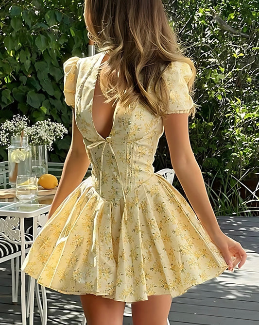 Vintage Floral Puff Sleeve Dress