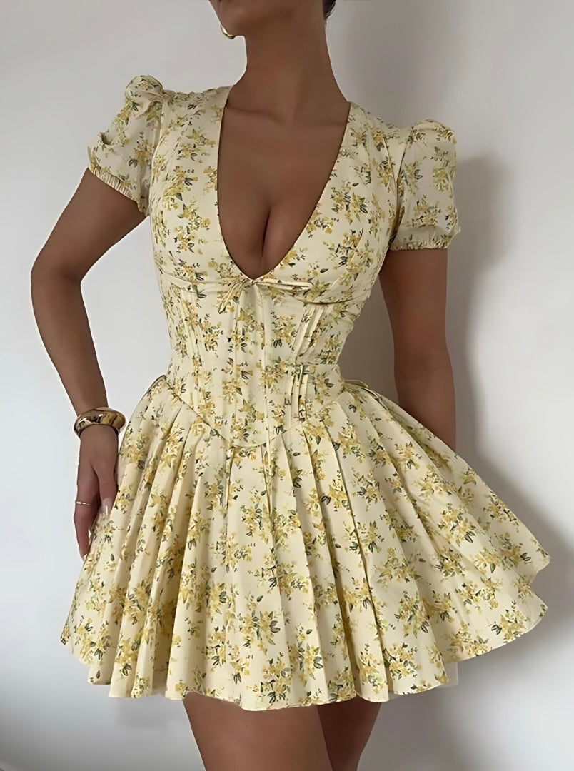 Vintage Floral Puff Sleeve Dress