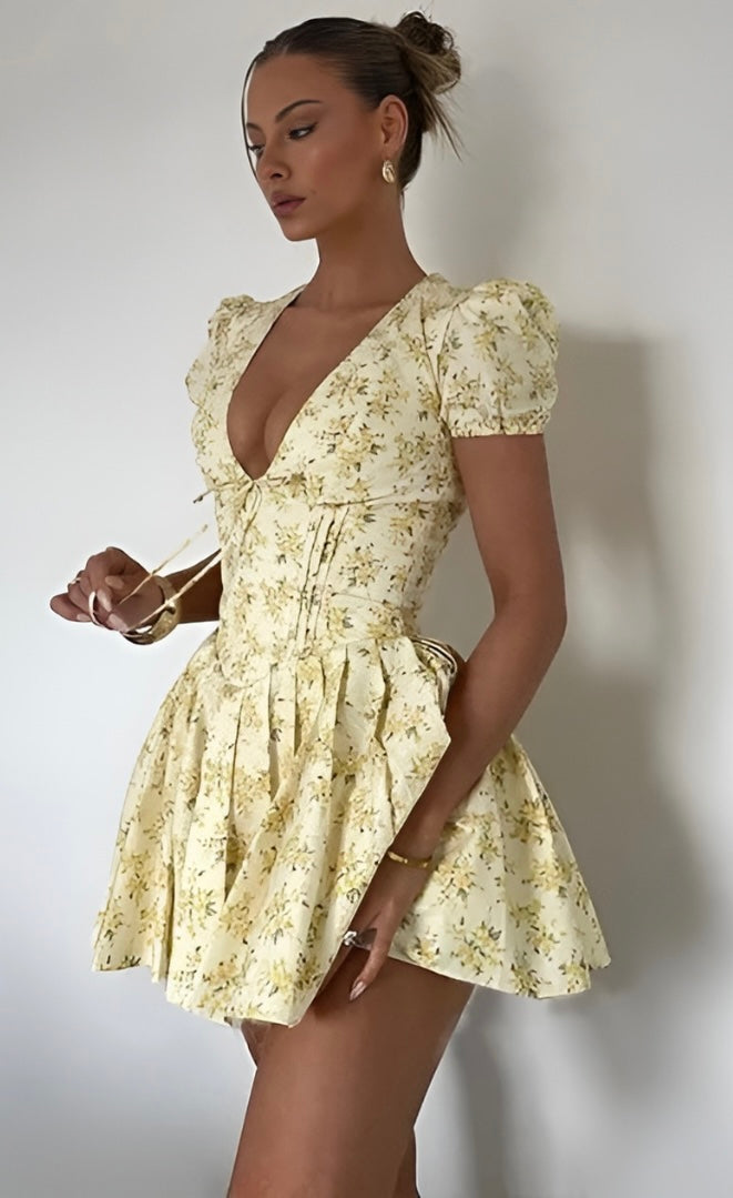 Vintage Floral Puff Sleeve Dress
