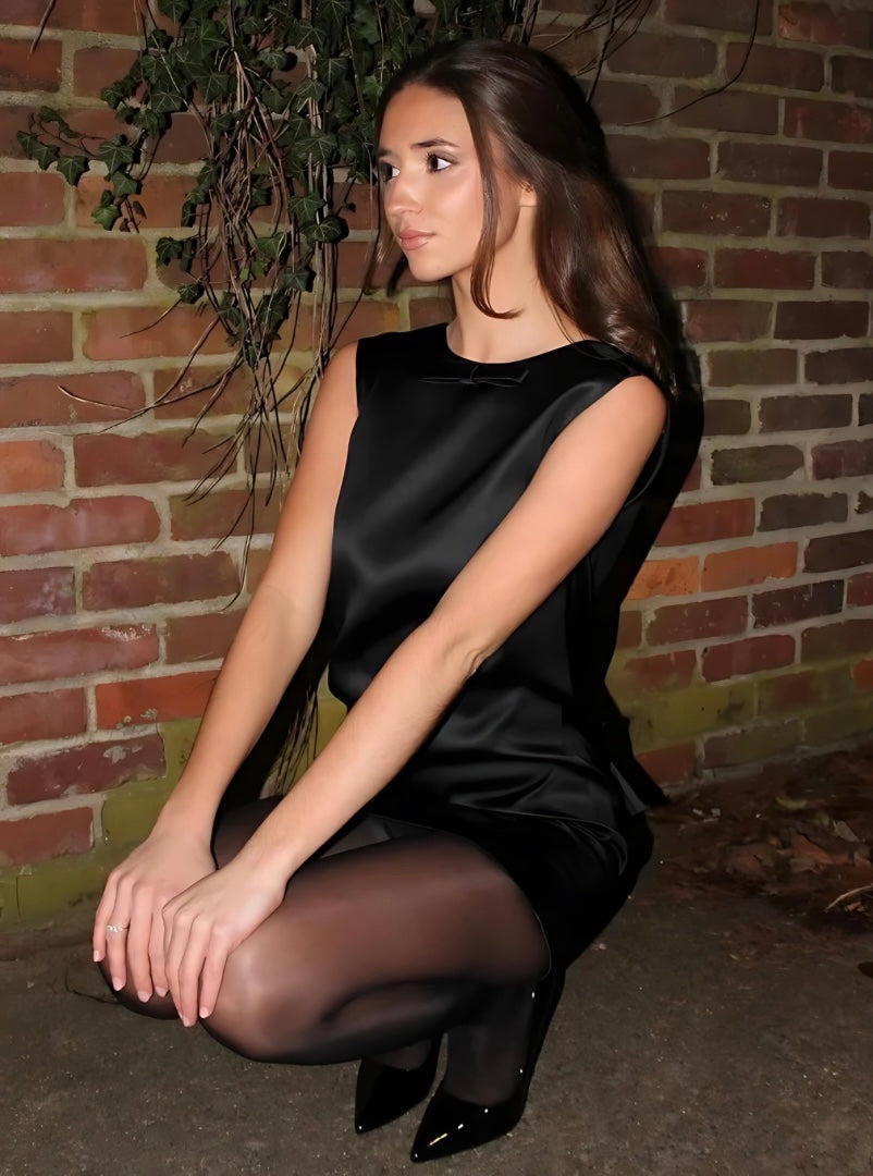 Feminine Bow Satin Mini Dress